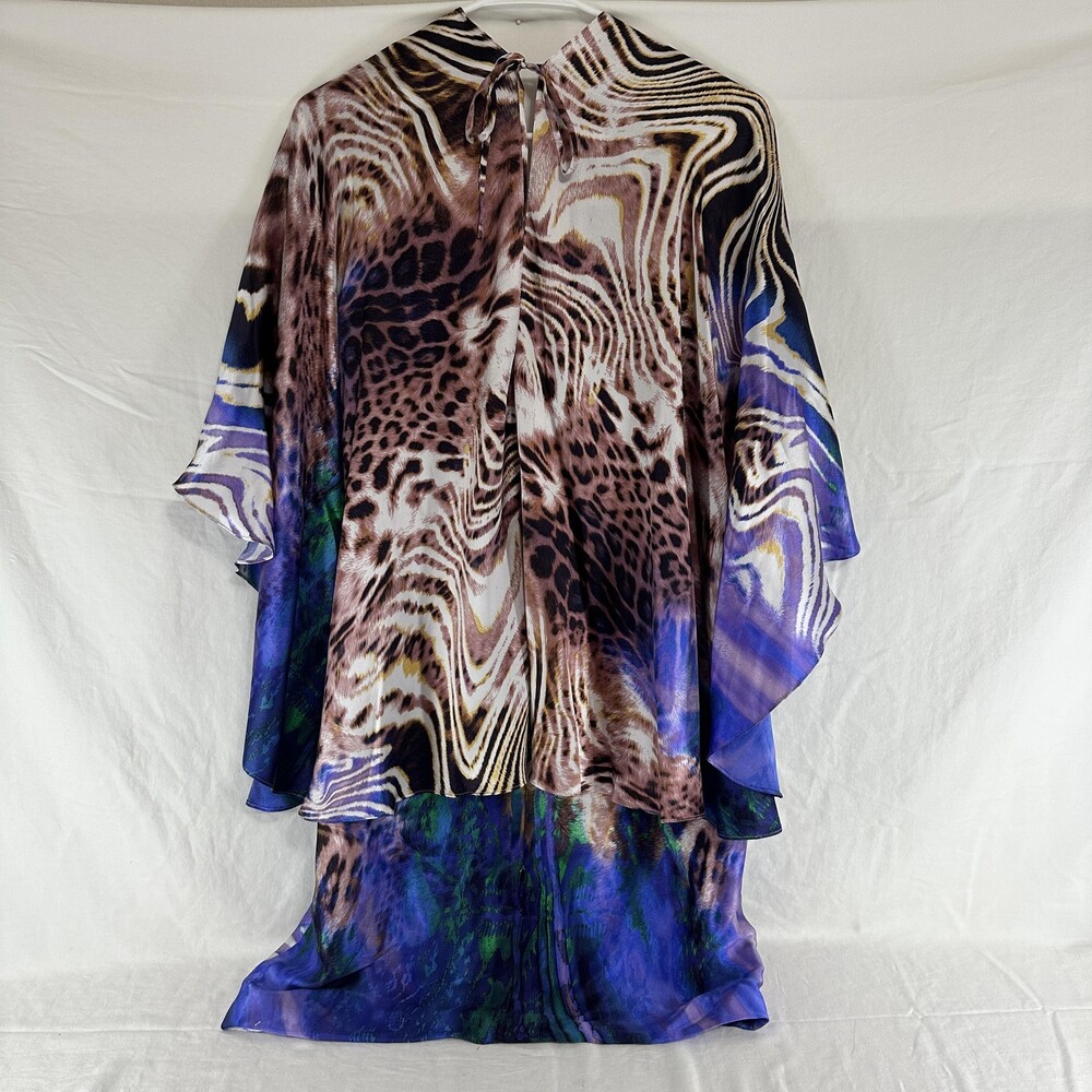 Alberto Makali Dress Womens 10 Silk Embellished Beaded Animal Print Cape Kaftan